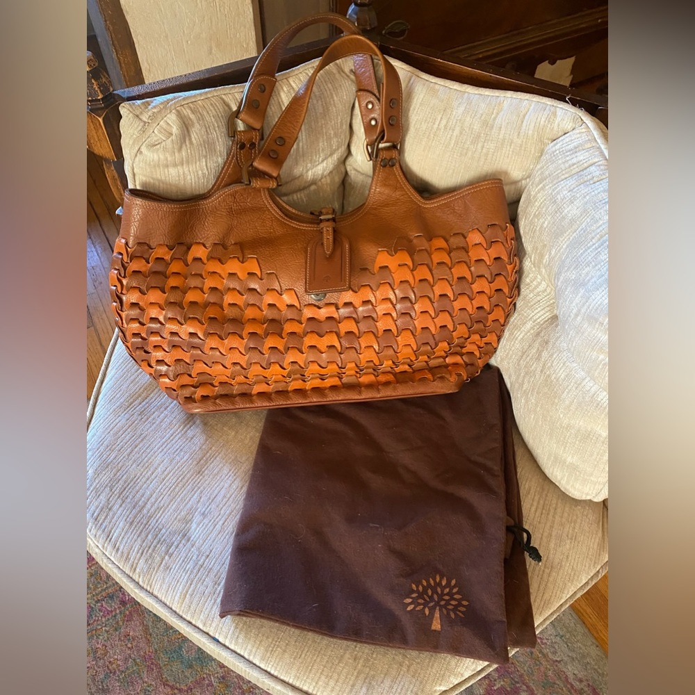 Mulberry Rio Jenna Vintage Brown Woven Leather Hobo Handbag